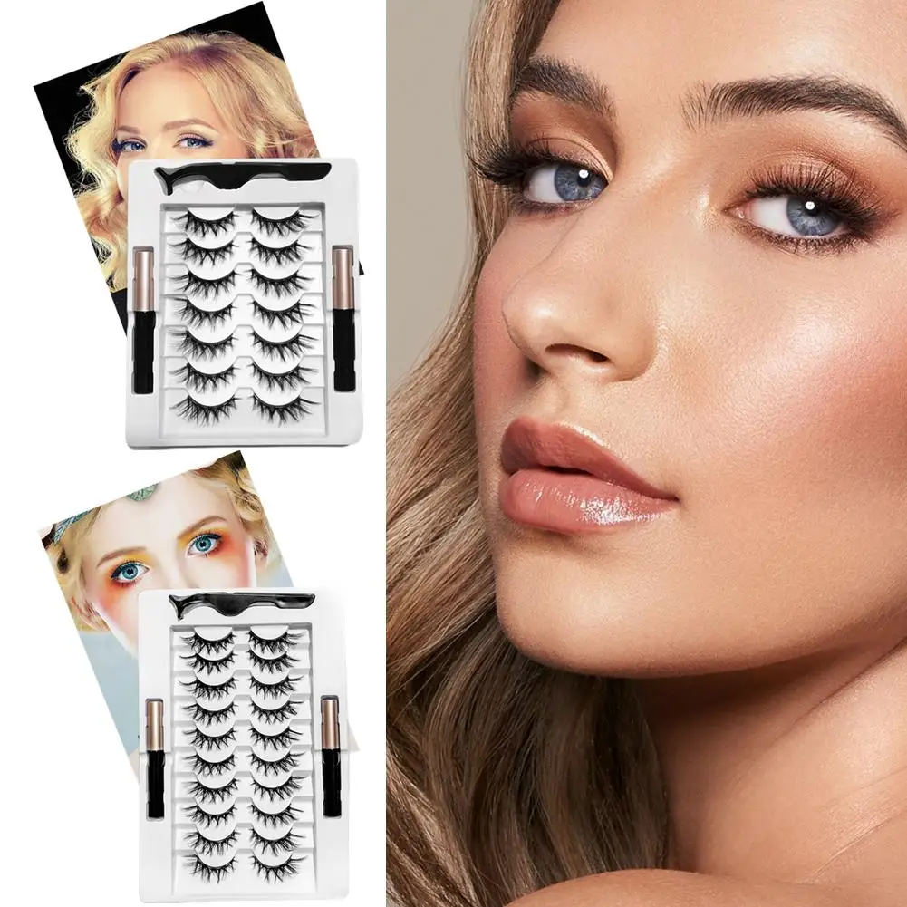 7/10 Paar magnetische Wimpern, Eyeliner-Pinzetten-Set, 6–10 mm, wiederverwendbare 3D-Nerzwimpern, natürliche künstliche falsche Wimpern