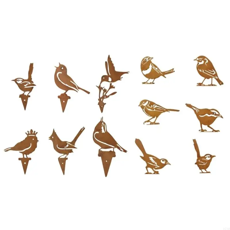 Metal Bird Garden Stakes Display Set with Ground Inserts for Lawn Lines, Walkways and Entry Soil 37JD