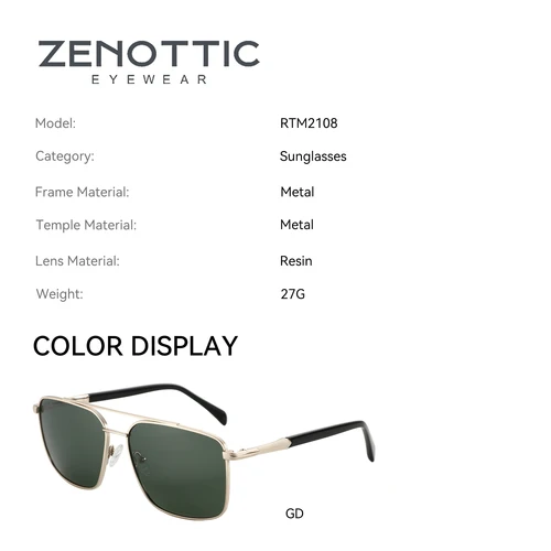 Imagen 2 del producto ZENOTTIC 2024, gafas de sol polarizadas para hombre, doble puente, sombra piloto, gafas de sol de Metal de alta calidad para pescar y conducir, RTM-2108