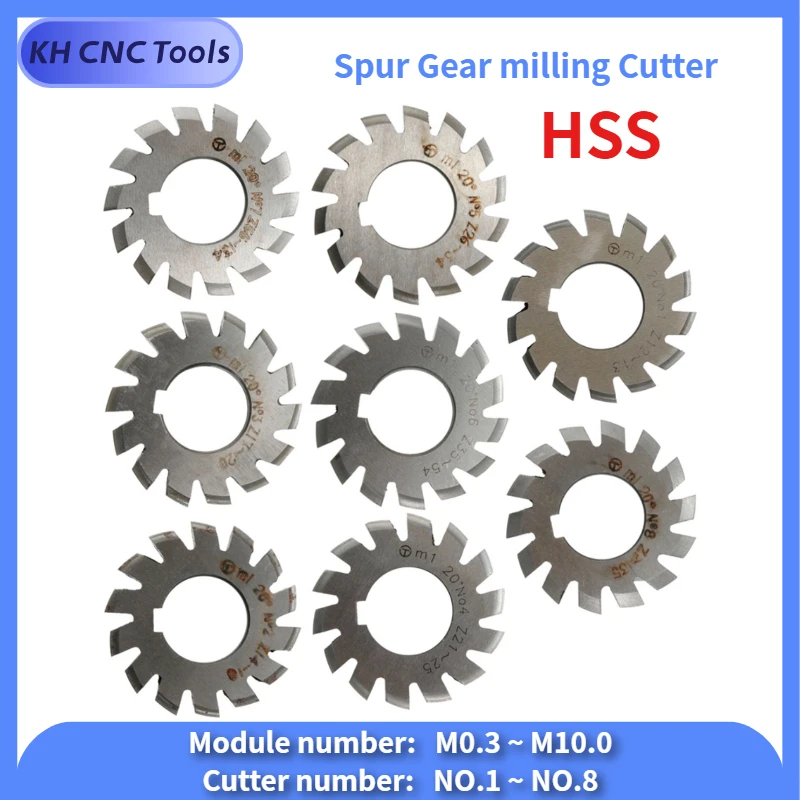 

1PCS M0.3 M0.5 M0.75 M1 M1.25 M1.5 M2 M2.5 M3 M4 M5-M10 Modulus PA20 Degrees NO.1-NO.8 HSS Gear Milling Cutter Gear Cutting Tool