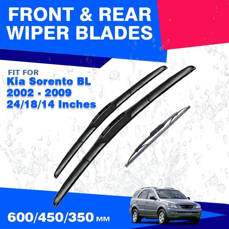 For Kia Sorento BL 2002 - 2009 Front Rear Windshield Wiper Blades Windscreen J Hook Accessories 2005 2004 2003 2006 2007 2008