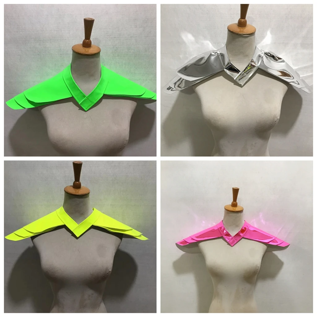 Silver Fluorescent Yellow Green Red Shoulder Pads Vest Flying Shoulder Armor Stage Performance Accessories Singer Dance Costume