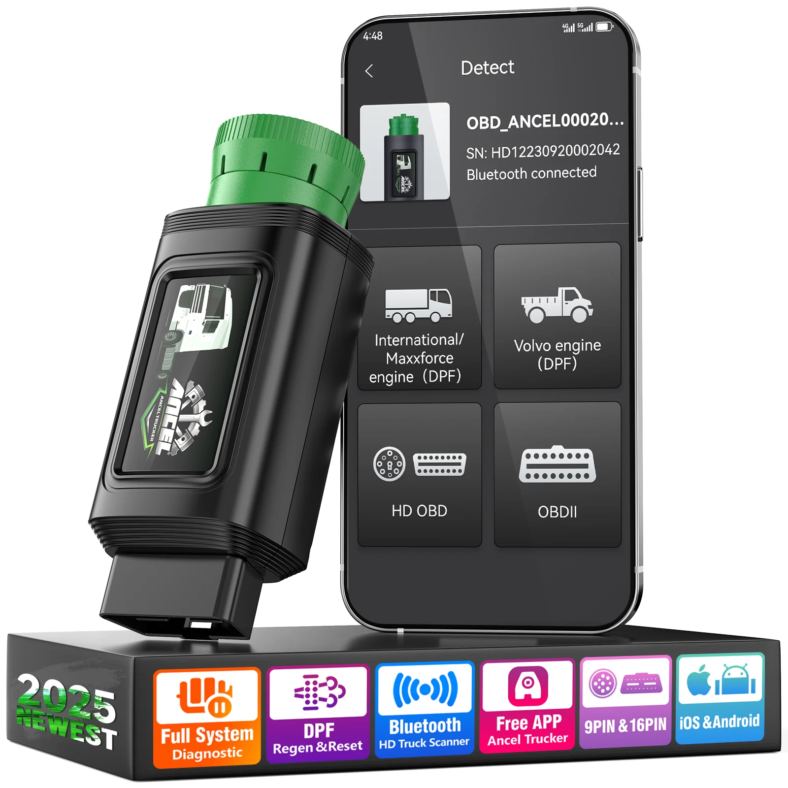 

ANCEL HD120 Bluetooth сверхмощный сканер для грузовиков, все системы D.P.F, диагностический инструмент для сканирования дизельных грузовиков для Volvo International