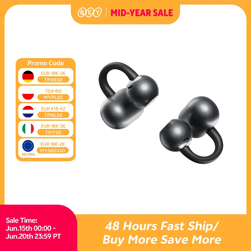 QCY CT06 Clip On Earbuds Crossky C50 Open Ear Wireless Bluetooth 6.0 Headphones with 4 Mic 35H Earbuds Comfortable for Running