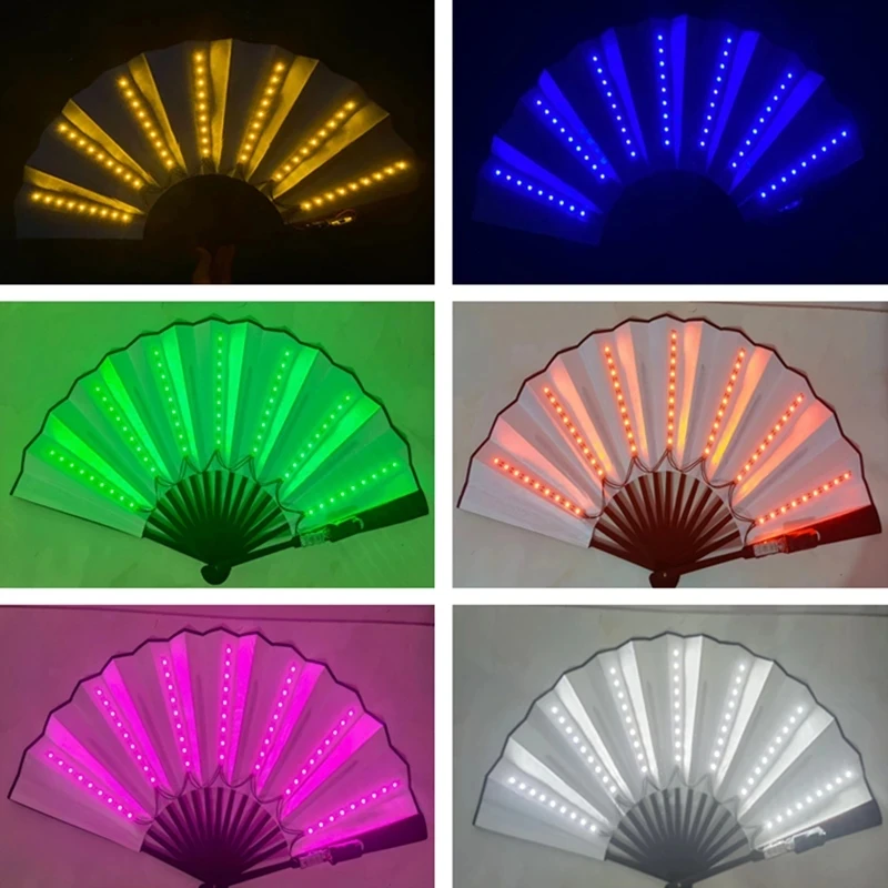 توهج للطي LED مروحة الهذيان مروحة مع LED متوهجة الملونة الصينية باليد للطي مروحة تضيء مروحة اليد توهج في الظلام الطرف