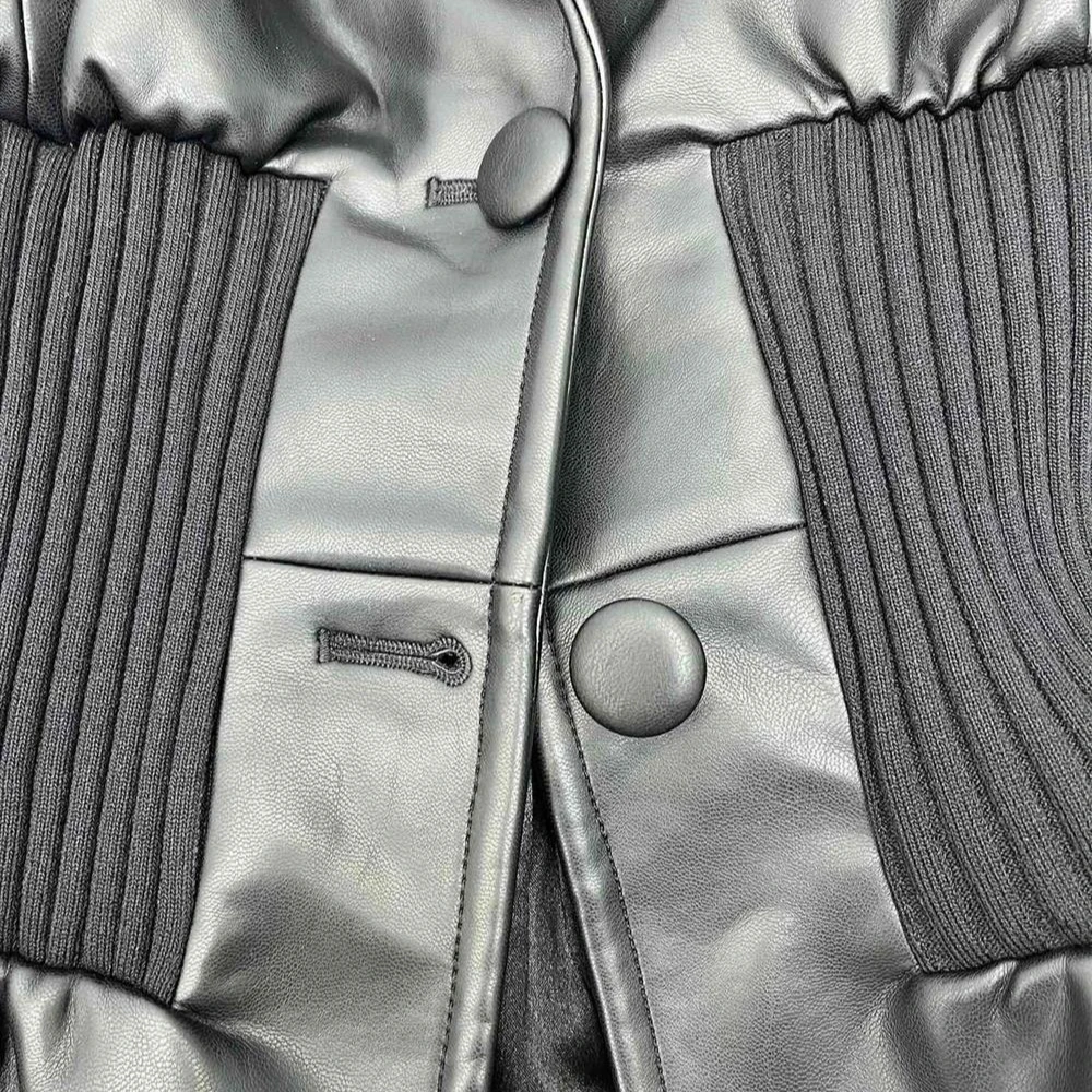 Couro do plutônio emendado tecido elástico outono inverno feminino blazer botão punhos camisa gola roupas único breasted fino blazers