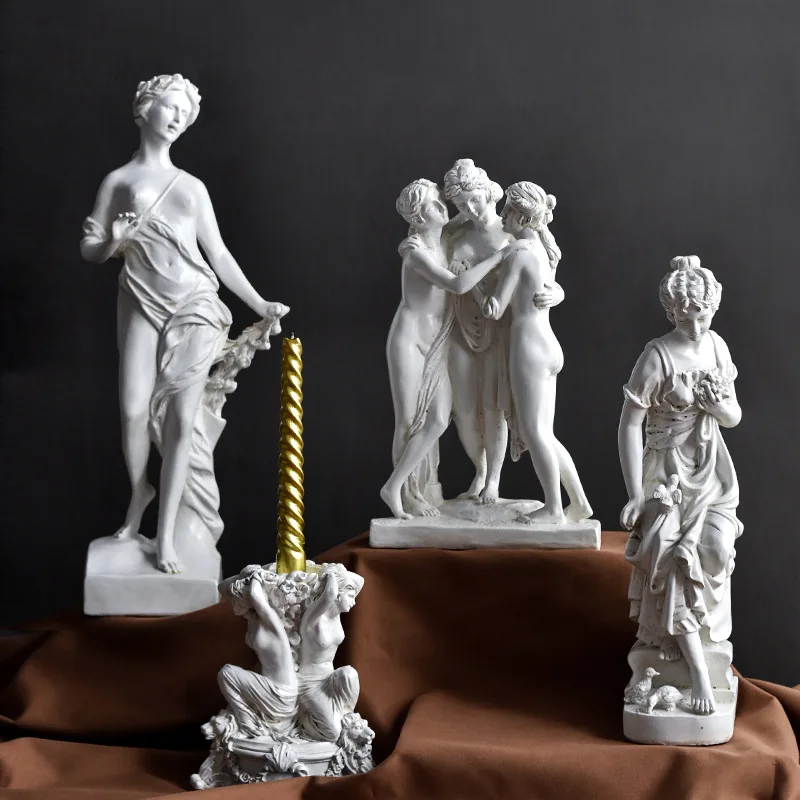 Ancient Greek goddess candle holder sculpture Modern home room Office decoration ornament The Graces/Kharites resin statue gift