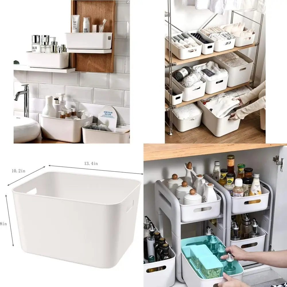 

Большие белые пластиковые контейнеры для хранения из 4 предметов для кухонной кладовой, под кроватью и организации ванной комнаты