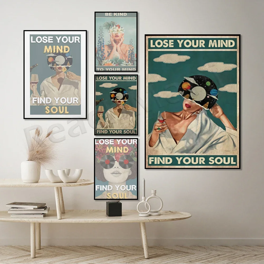 Be kind to your soul, music retro poster, lose your mind to find your soul poster, vintage print, gift for music lovers,