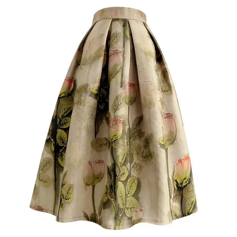 Pocket fluffy for women, versatile  high-end for spring and summer 2025, retro printed A-line  base umbrella skirt