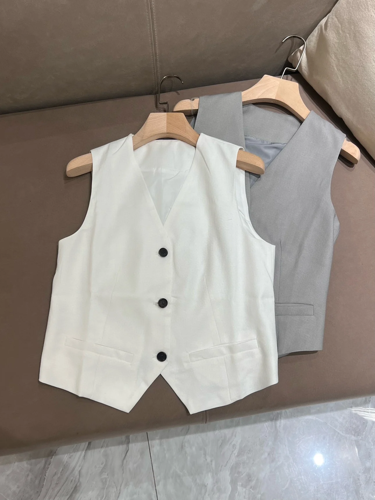 Autumn B*C Women\'s Pants Suit Cotton Linen Blazer Jacket + Vest + Elastic High Waist Trousers 3 Piece Set