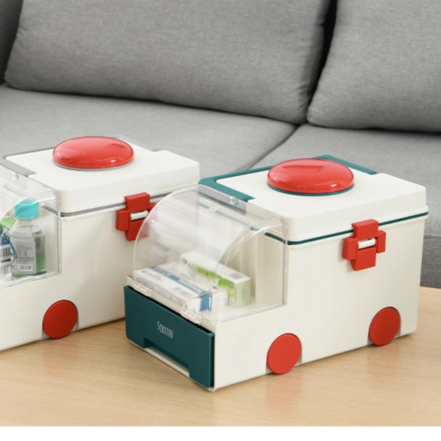 Ambulance-Themed First Aid Kit–Portable Large-Capacity Medicine Organizer Home Travel Emergency Use Home Storage Box