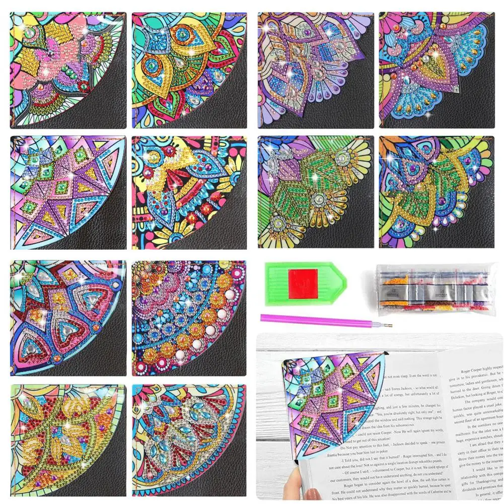 Triângulo Diamante Pintura Bookmarks, Artesanato DIY, Flor colorida Diamond Art, Página Canto Bookmark, 4Pcs