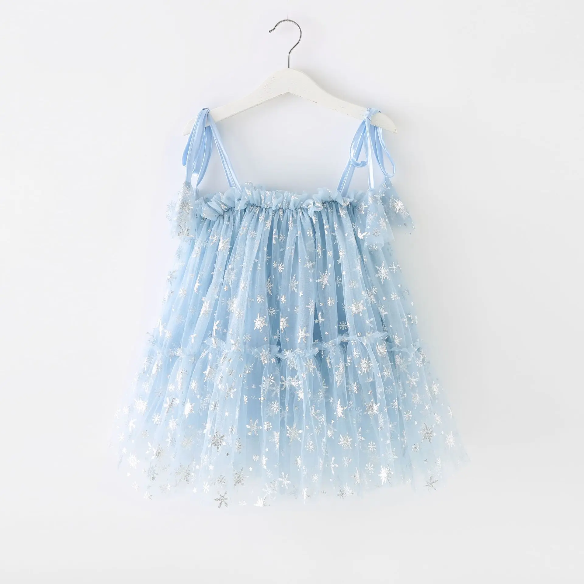 Novo vestido da menina do bebê cor sólida bolo malha floco de neve arco halter princesa saia inchado bonito roupas da menina do bebê trajes de