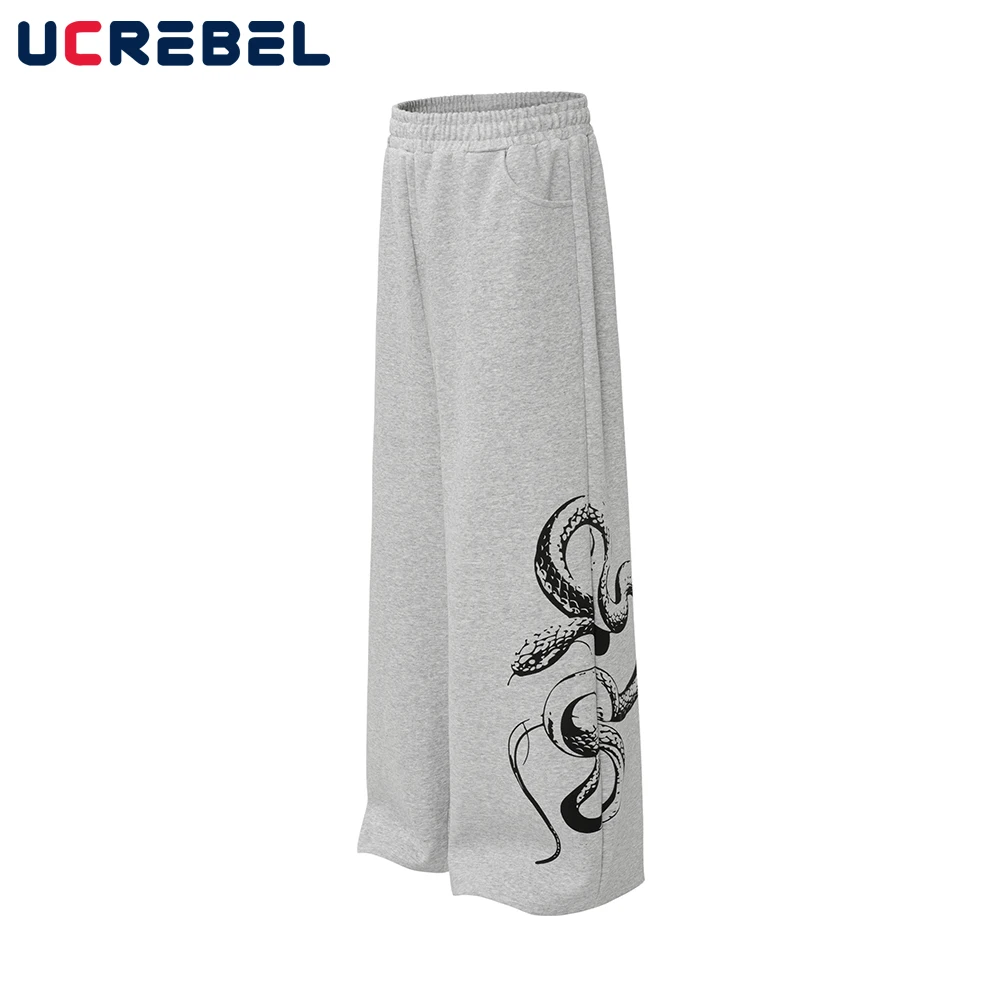 

Snake Print Sweatpants Mens Hip Hop Streetwear Autumn Winter Elastic Waist Baggy Wide Leg Sports Pants Man