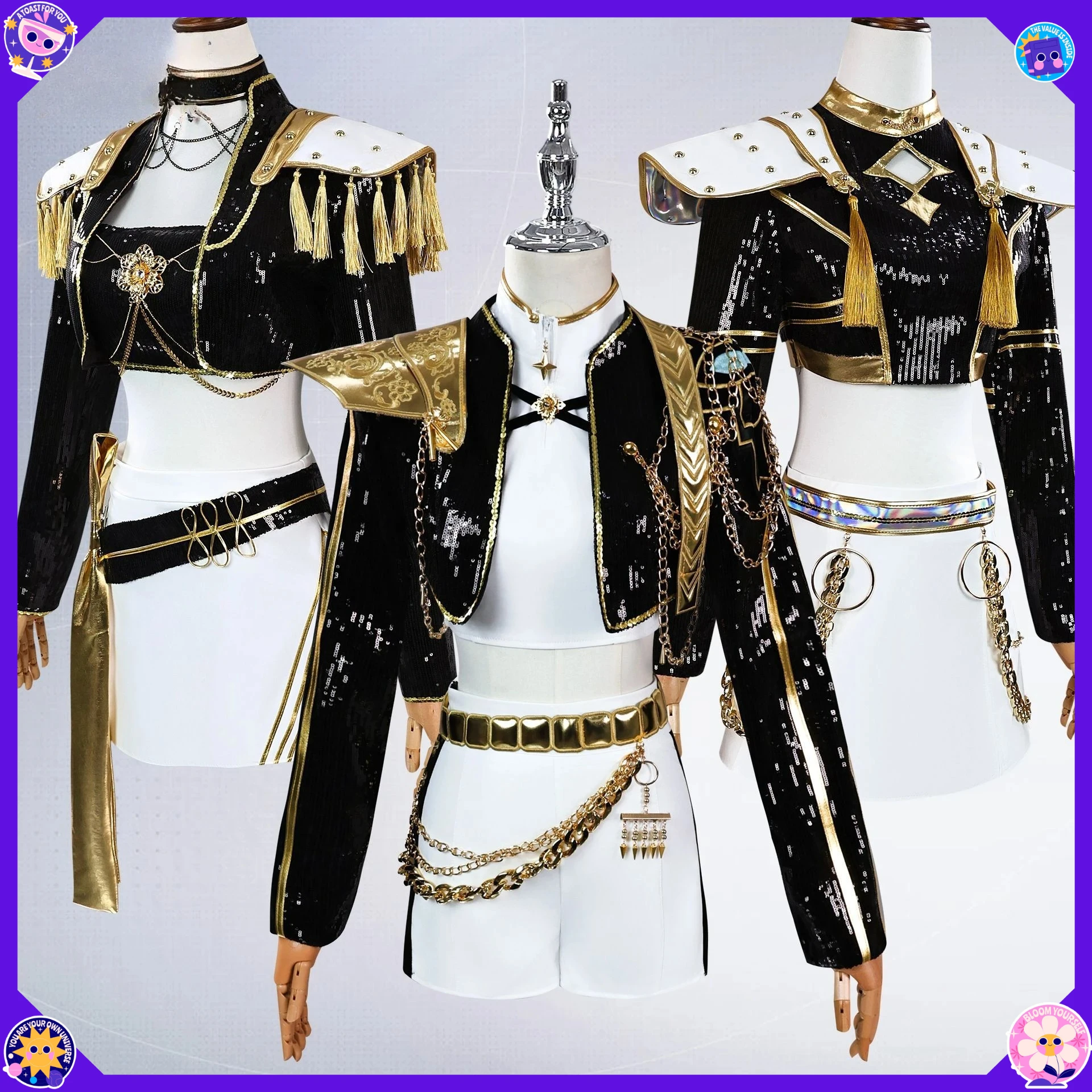 

SBluuCosplay В НАЛИЧИИ Kpop Huntrix Zoey Mira Rumi Косплей Костюм Парик Женский Черный Золотой Костюм Хэллоуин Вечеринка Наряд