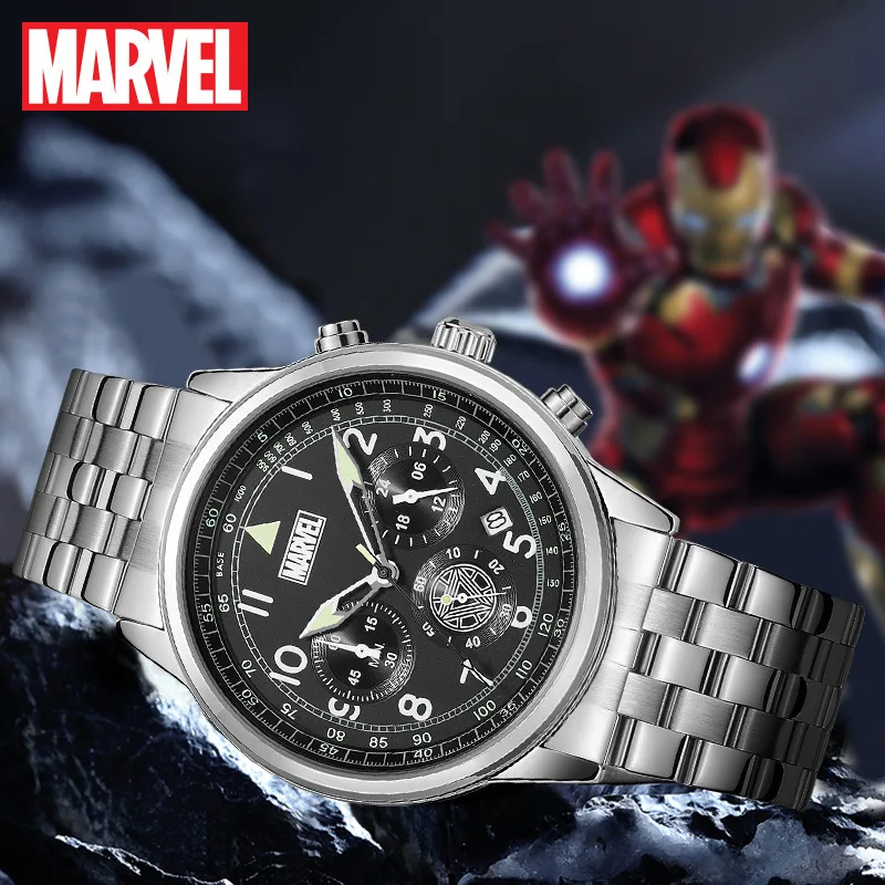 

Marvel Top Brand Iron Man Chronograph Quartz Wristwatch The Avengers Coated Glass Luminous Hands Super Hero Boy Sport Wristband