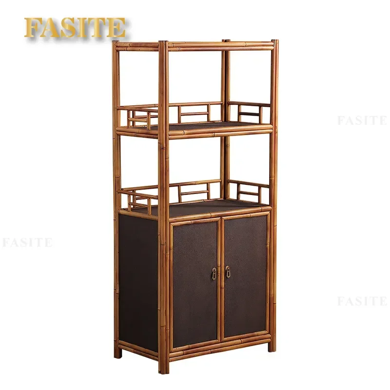 For Phoenix Eye Bamboo Bookshelf Tea Cabinet Storage Rack for Tea Ceremony Utensils Study Room Bogu Shelf Space Saving