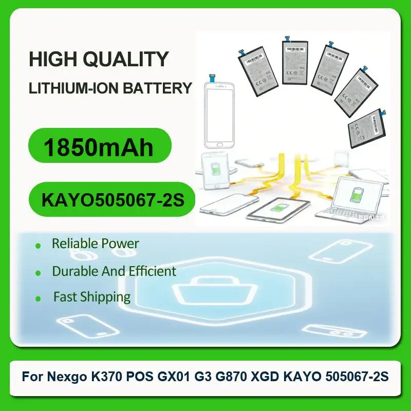 Replacement Pos Device Battery For K370 POS GX01 G3 G870 XGD KAYO 505067-2S KAYO505067-2S 1850mAh