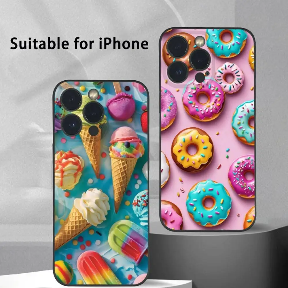 

Macaron Ice Cream Cake Phone Case For IPhone 16 15 14 13 12 11 Pro Max Plus Mini Frosted Soft Shell Funda