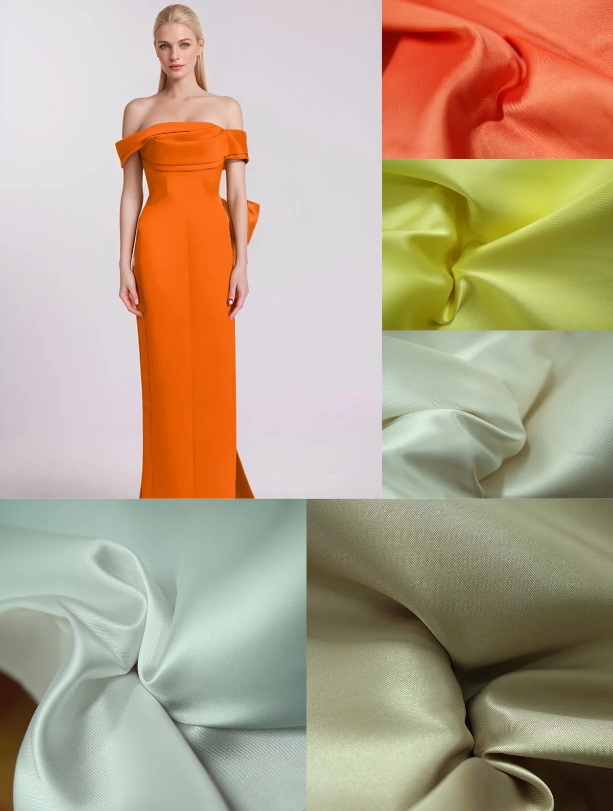 

Гладкая однотонная тяжелая ткань Mikado, подходящая для свадебных платьев, торжественных платьев и дизайнерской одежды.