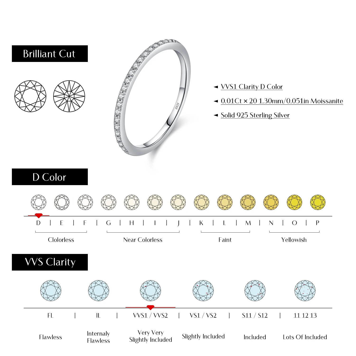 MODIAN Simple Eternity Moissanite Ring 925 Sterling Silver Sparkling Simple Thin Wedding Band Rings For Women Fine Jewelry