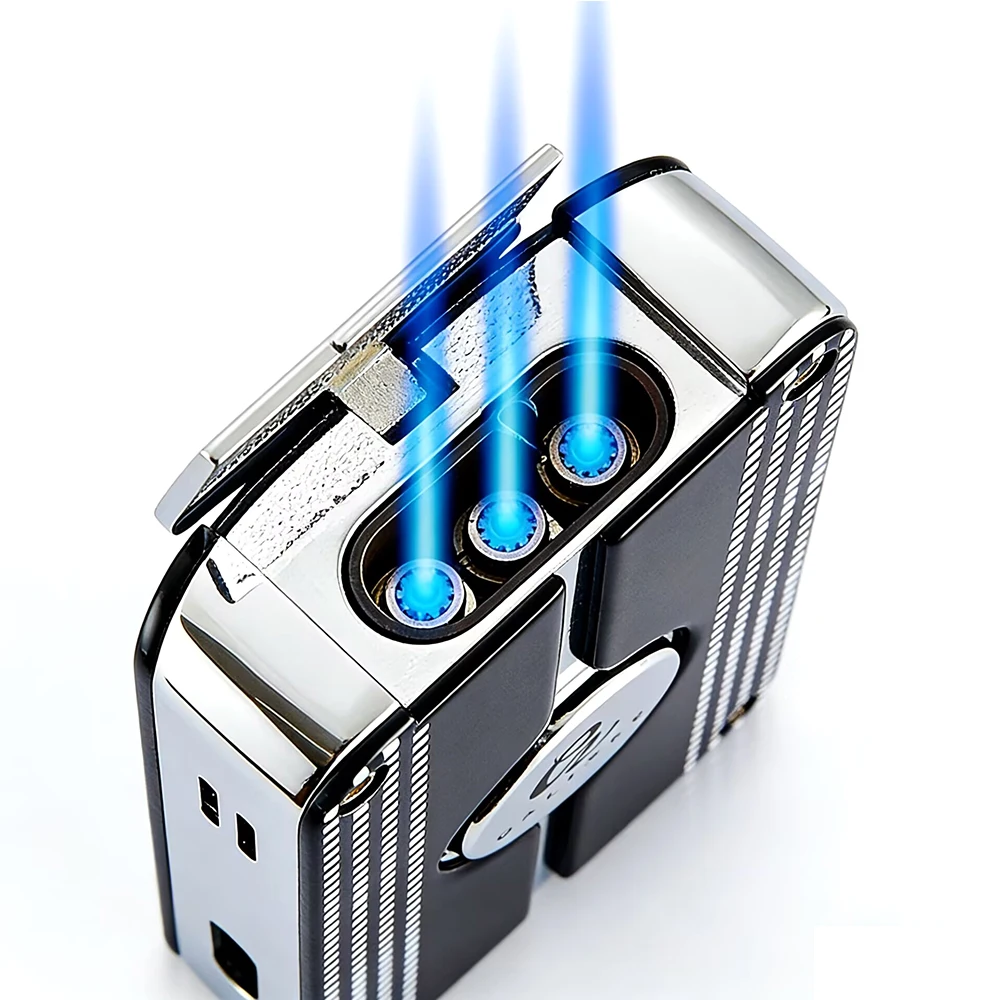 

Зажигалка для сигар GALINER, газовая Бутановая заправка, металлическая ветрозащитная трехструйная зеркальная зажигалка с перфоратором, сверло, аксессуары для сигар