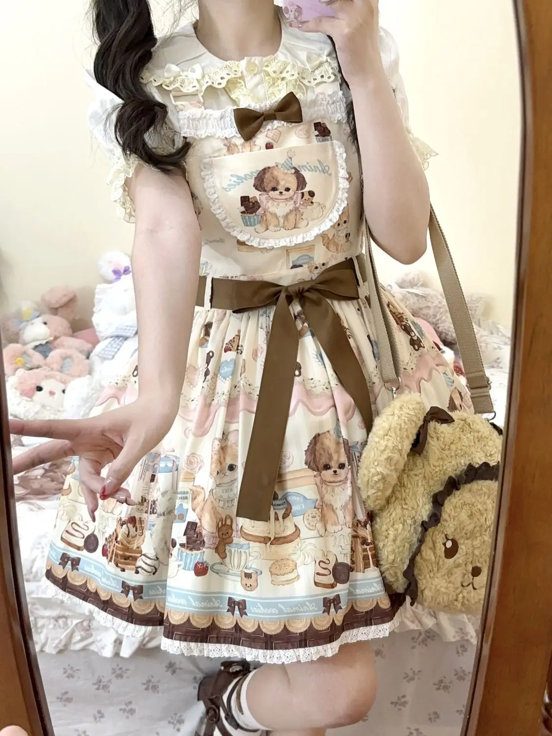 Filhote de cachorro Lolita Vestido para menina, Vestidos Kawaii Japoneses, Bonito Jsk, Cinta de renda, Doce Princesa Mini Camisola