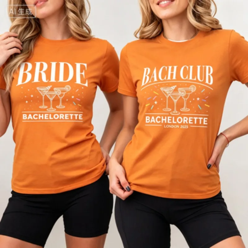 Crew Neck Tee Bride Bachelorette Graphic Print Short Sleeve Retro Cocktail Slogan Design Bridal Shower Everyday Ladies T‑Shirts