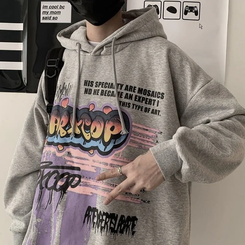 Harajuku Hip Hop Cartoon Graffiti Print Loose Versatile Long Sleeve Outdoor Sports Multiple Styles Spring and Autumn New Hoodie