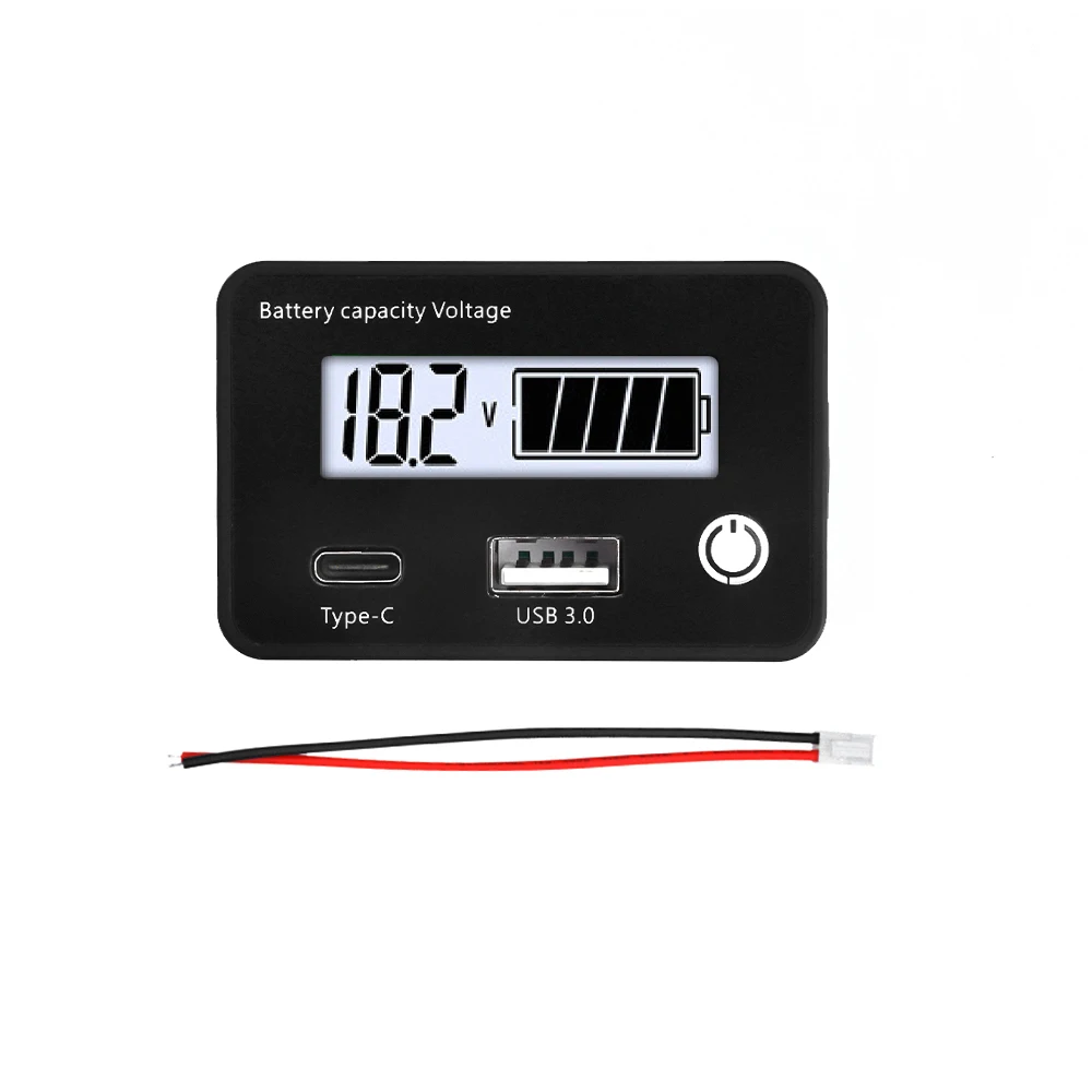 DC8-30V USB Type-C Lead Acid Lithium Battery Charge Capacity Indicator Car Motorcycle Digital Voltmeter Tester Meter Tool