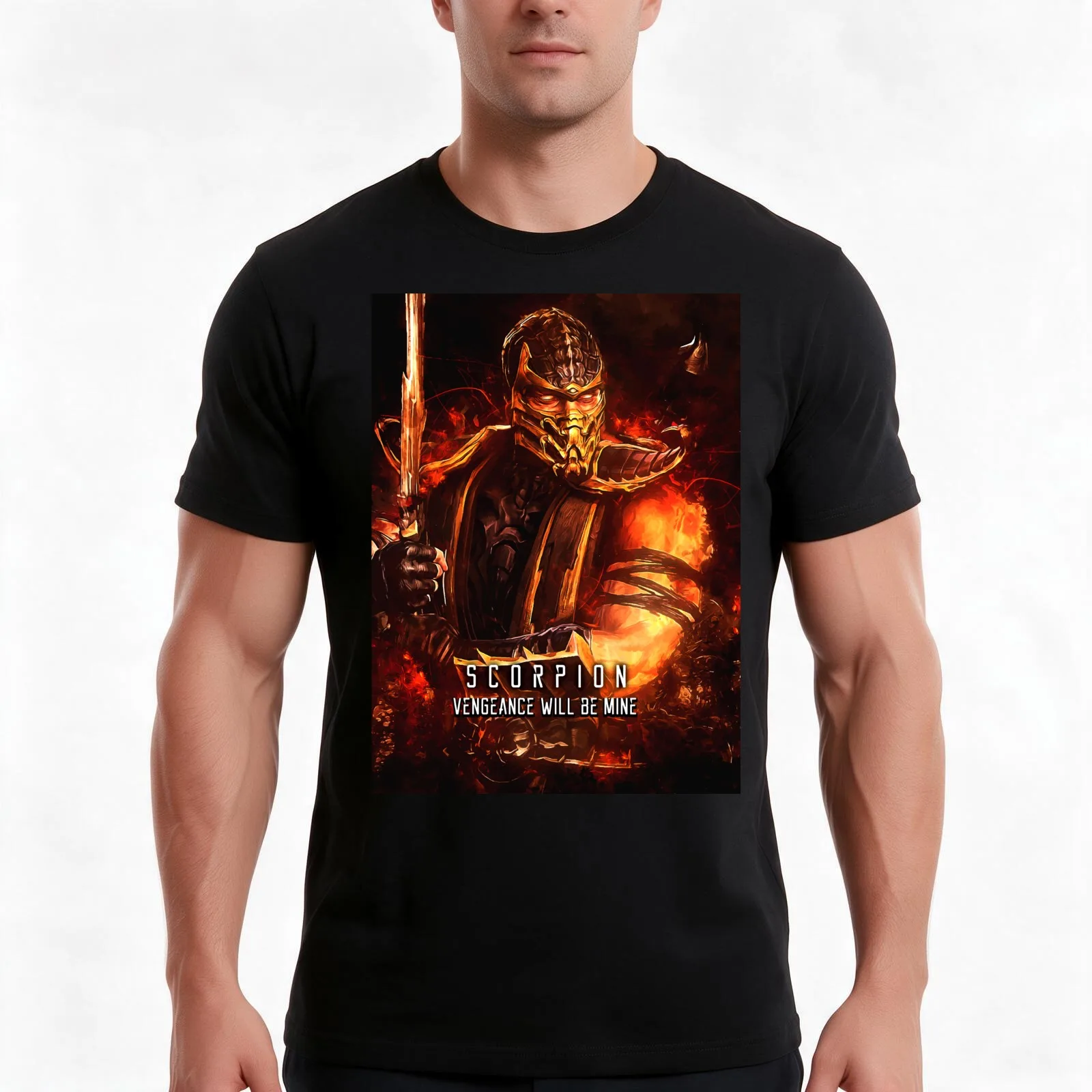 Mortal Kombat Scorpion T-Shirt, Summer Casual Cotton Tee, Oversized Streetwear Tops, Vintage Graphic Print, Unisex Men Women