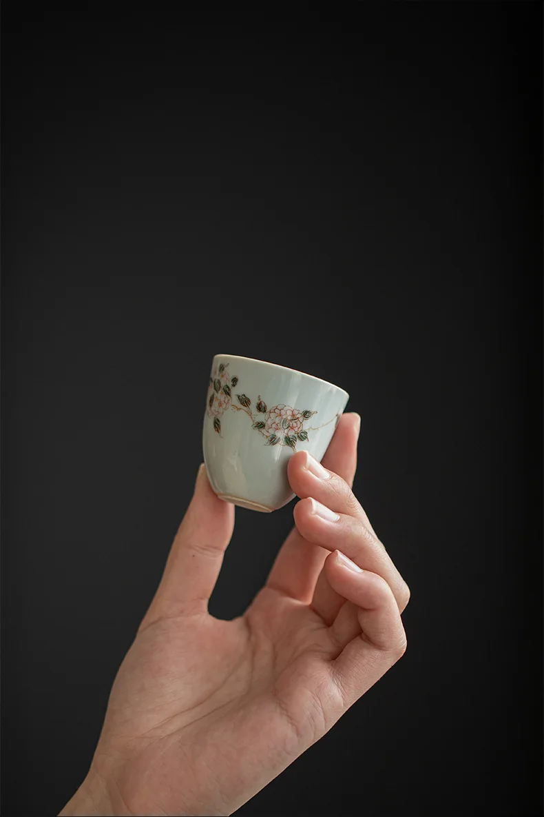 Jingdezhen Pastel Tea Cup Handmade Ceramic Cover Bowl Hand-painted Hydrangea Kung Fu Tea Set Pot Bearing Cup