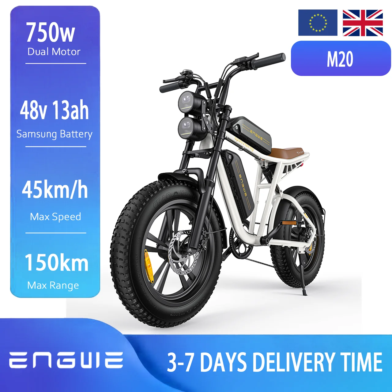 ENGWE M20 750W 48v13/26Ah Batterie amovible Vélo électrique à pneus larges de 20 pouces Vélo tout-terrain Vélo de montagne 7 vitesses Vélo électrique