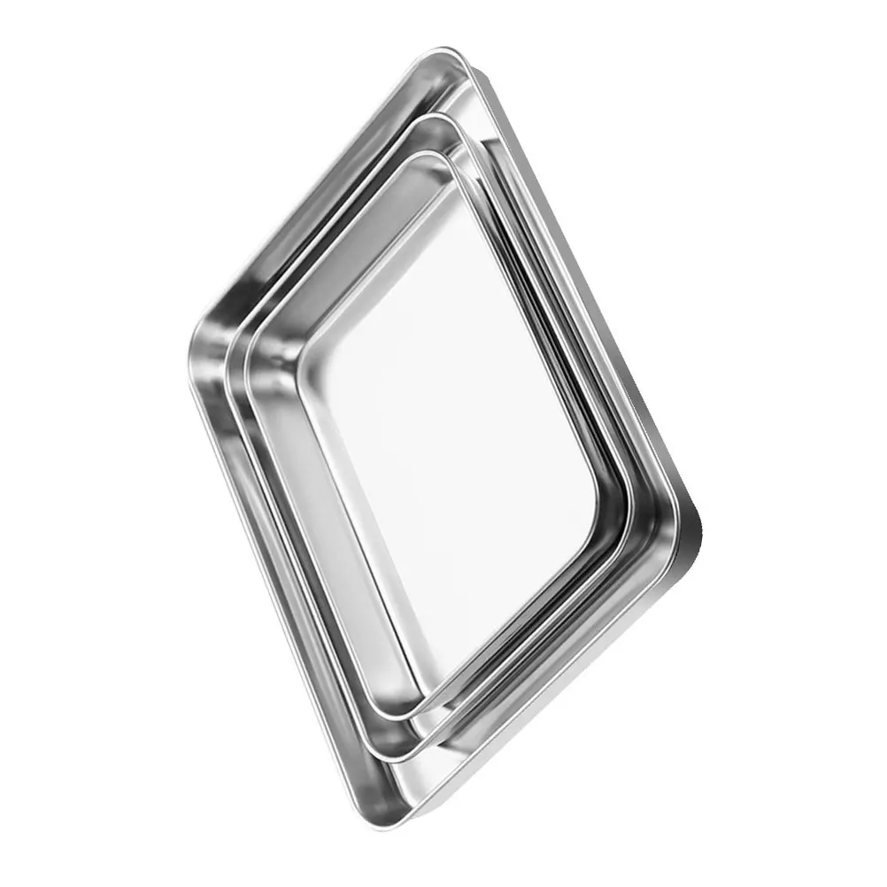 

3pcs Stainless Steel Rectangular Pan Food Holder Banquet Buffet Salad BBQ Picnic Large Tray Sheet Baking Plate Container Home