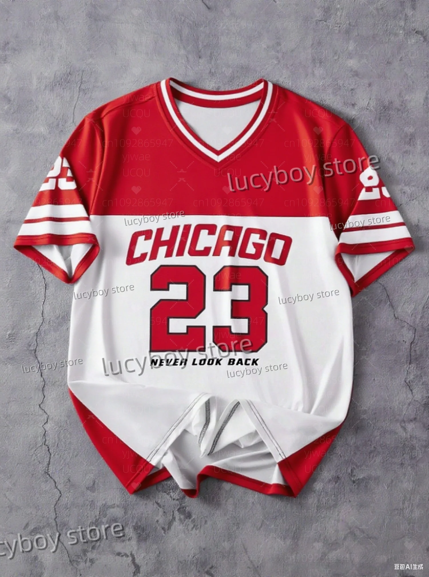 

Mens Color blocked Chicago Print V Neck Sportwear Racing Football Tee Short Sleeve T Shirt Vintage Casual Tops Men Clothes
