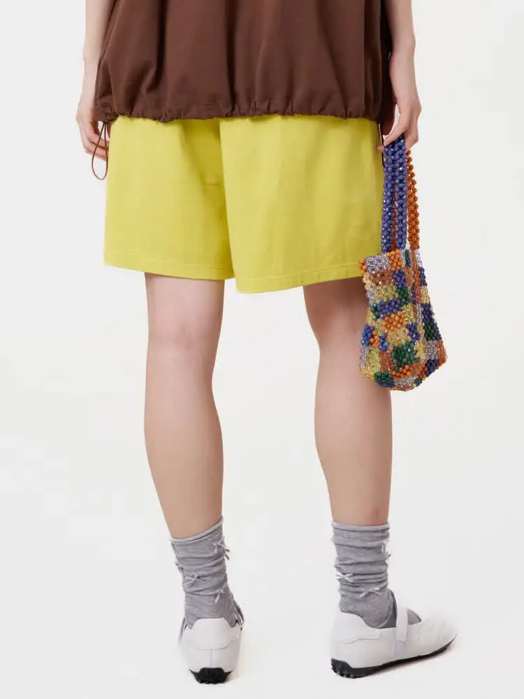 MOVEUP Wide Leg Shorts 2026 Summer New Contrasting Embroidery Pocket Elastic Waist Minimalist Casual Shorts For Women 3ELX10105