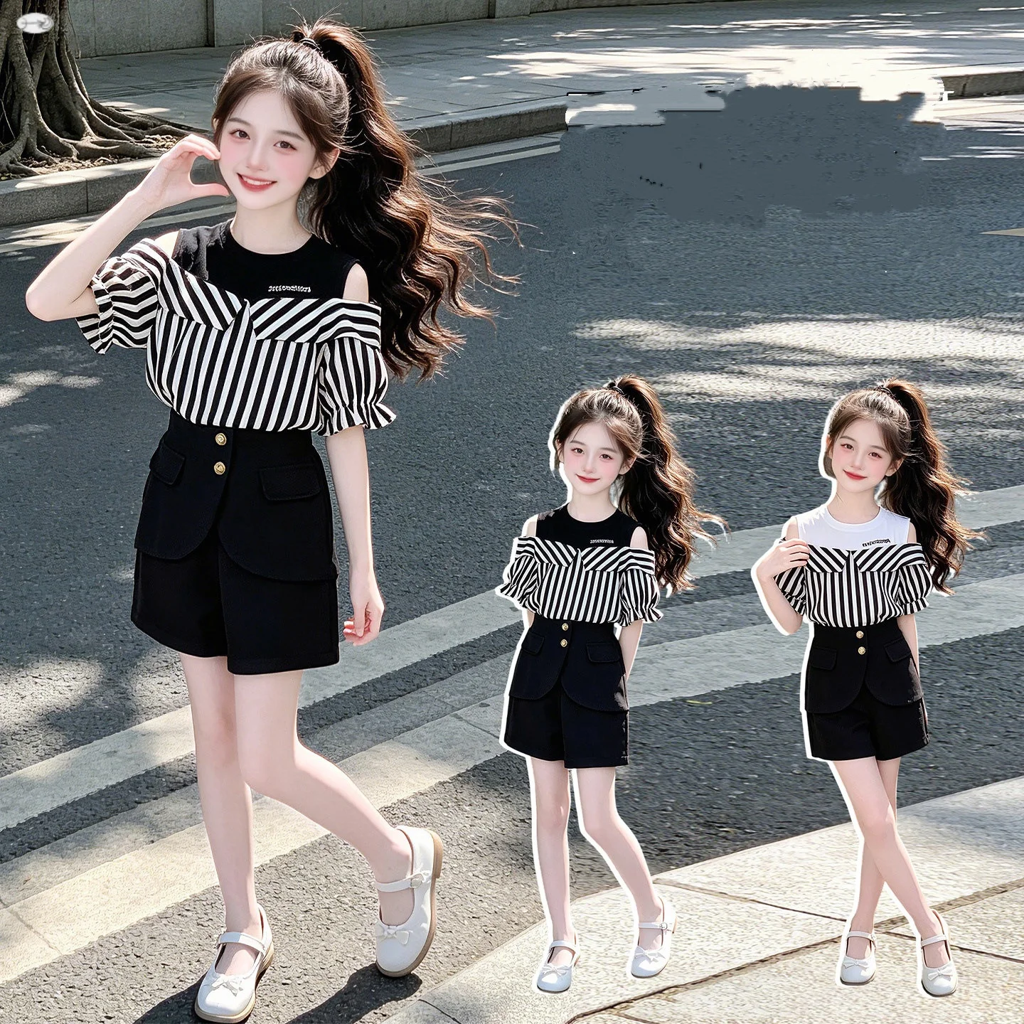 Children Summer Clothing Suit 2026 New Girls Short Sleeve Outfits Stylish Off Shoulde Shirt + Shorts 2PCS Kids Sets Baby Clothes