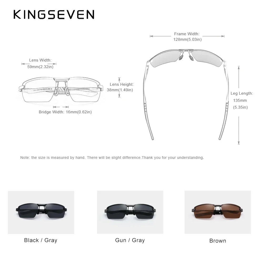KINGSEVEN Brand Upgrade Fashion Men\'s Aluminum Sunglasses Polarized Rimless Simple Design Driving Sun Glasses Brand Men UV400