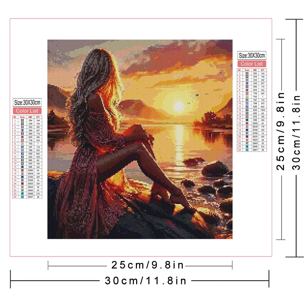 AZQSD Diamond Art Mosaic Woman Portrait Diamond Painting Sunset Seaside Home Decor Items Full Sqaure Round Drill Handmade