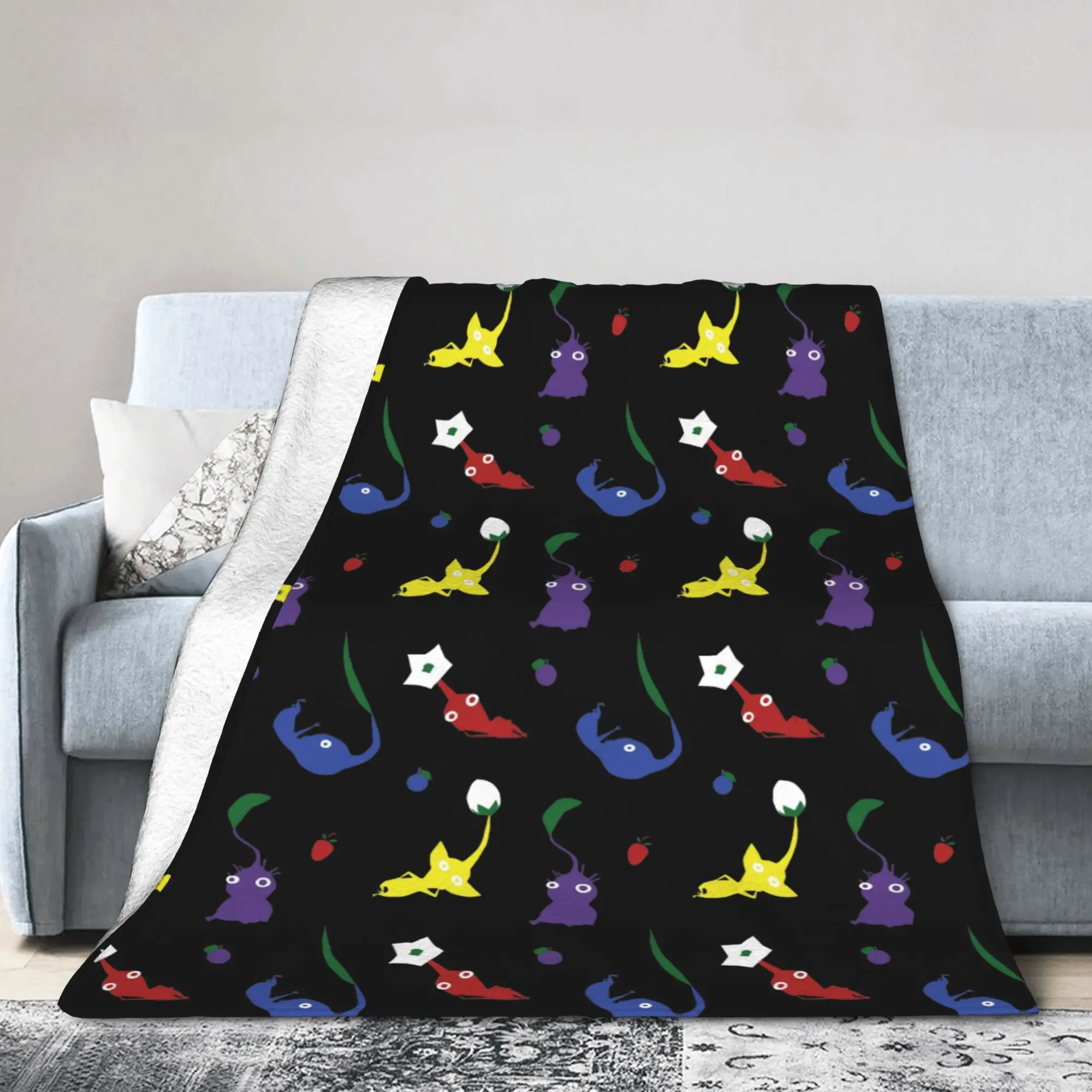 Pikmin Pattern Blanket Fleece Cartoon Super Warm Throw Blankets for Bed Bedroom Quilt