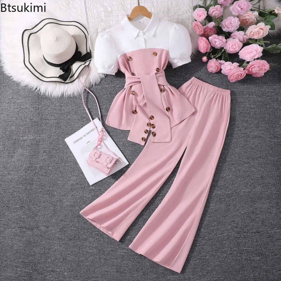 Girl's Summer Temperament Pants Sets Girl Long Sleeve T-Shirts Causal Tunic Blouse and High Waisted Flared Bottom Fall Baby Suit