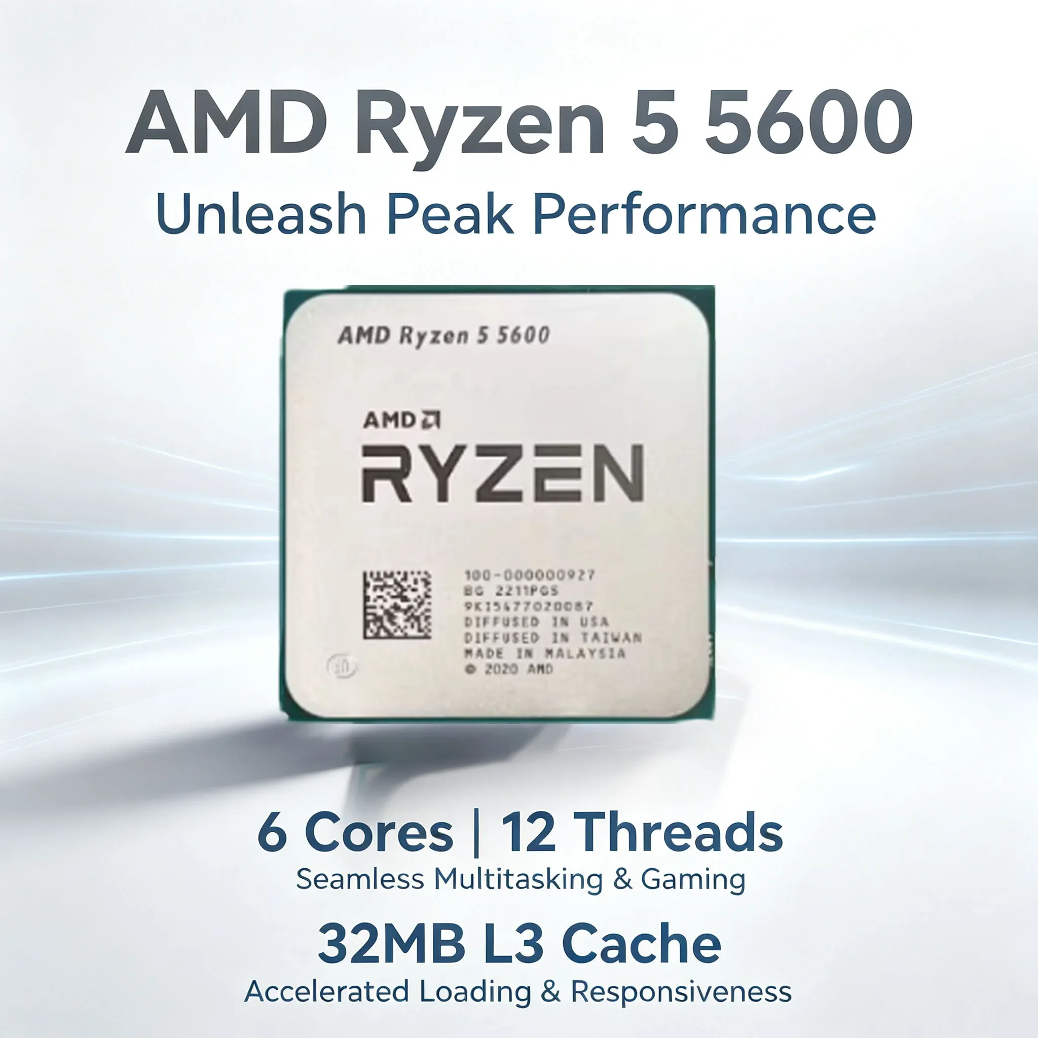 AMD Ryzen R5 5600 Desktop CPU New 6-Core 12-Thread 3.5GHz Base Frequency AM4 Socket Processor for Gaming And Multimedia