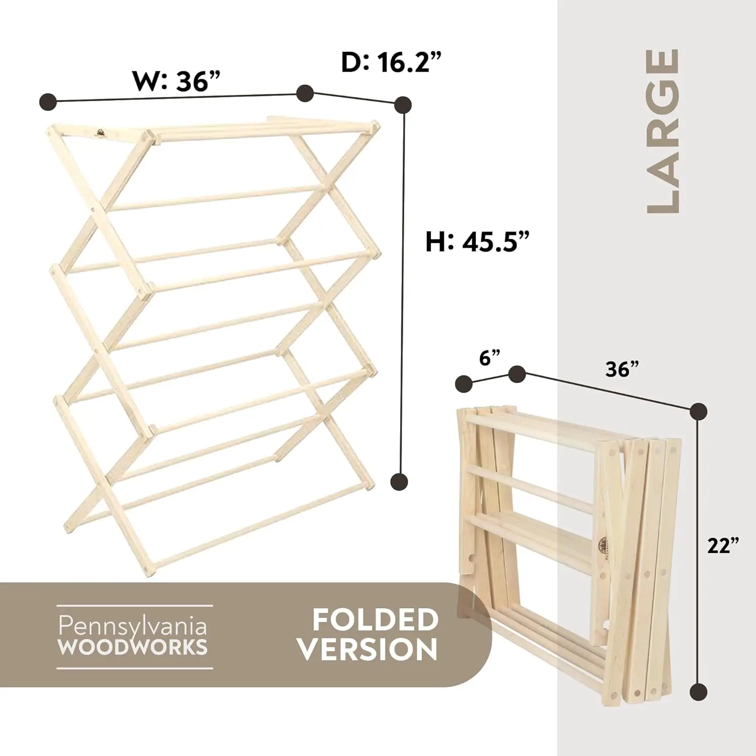 Travaux de calcul Premium American Maple Clothes Drying T1-Handdécrosing in Pennsylvania-Construction en bois massif, Pliable, cuillère à soupe-F