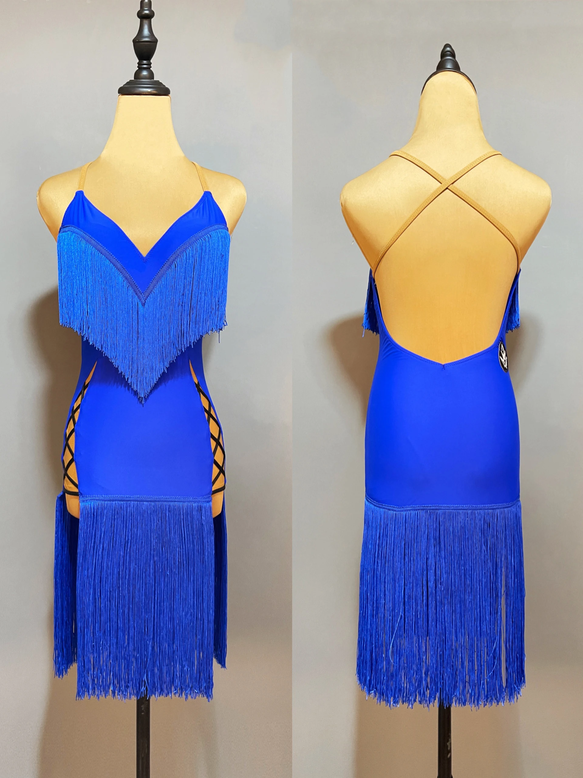 2023 Latin Dance Dress Women Fringe Dress Competition Clothes Cha Cha Rumba Ballroom Dance Performance Costume Blue Dress JL5656