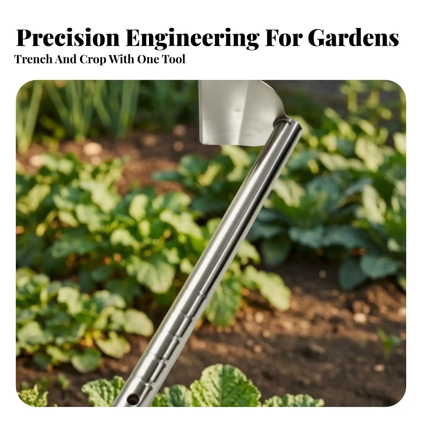Compact Garden Hand Hoe Weeding Rake Stainless Steel Soil Loosening Tool with Hanging Hole for Home Planting Beds