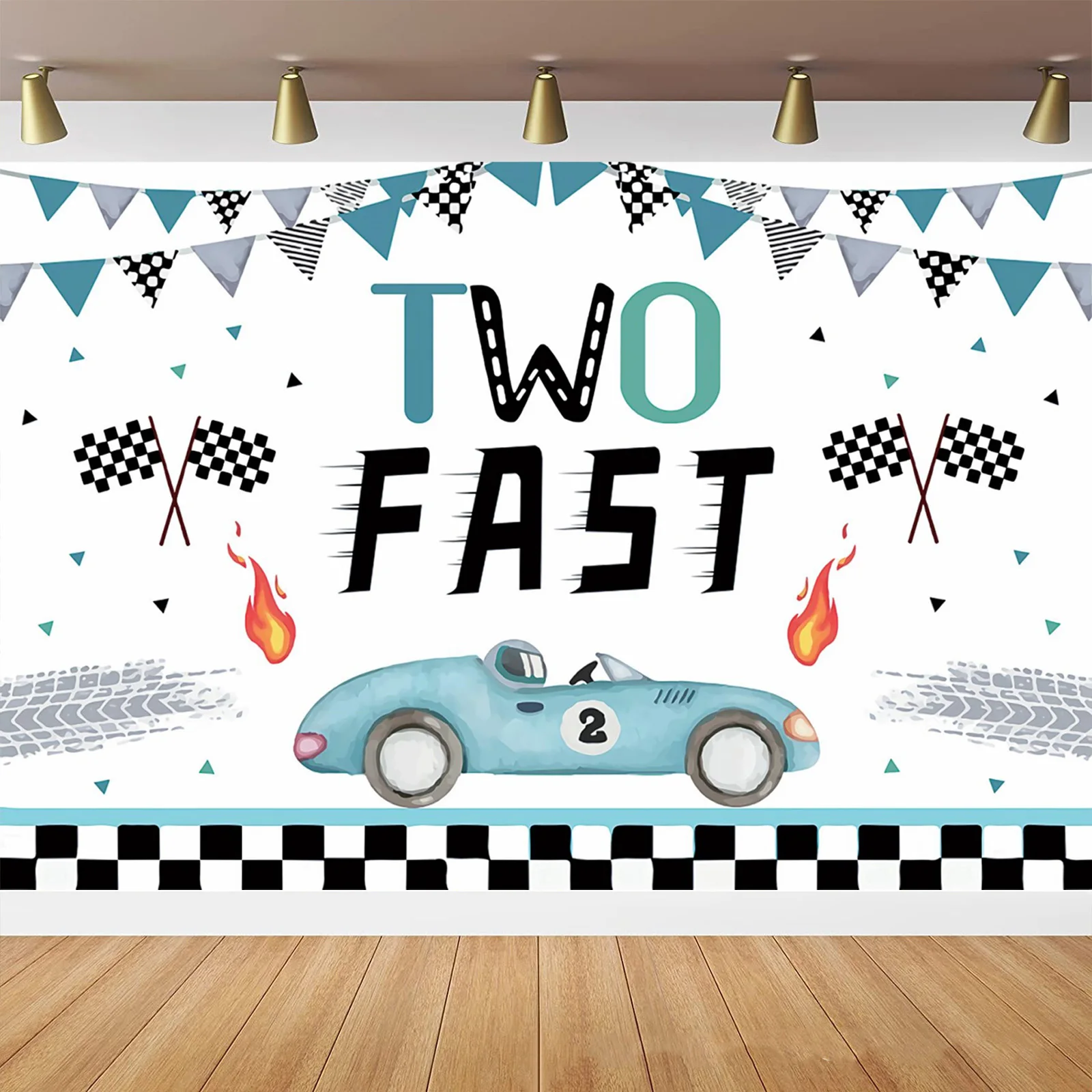 Two Fast Birthday Backdrop for Boy, Photography Background Banner, Racing Car, 2nd Birthday Party Decorations, 150x100cm