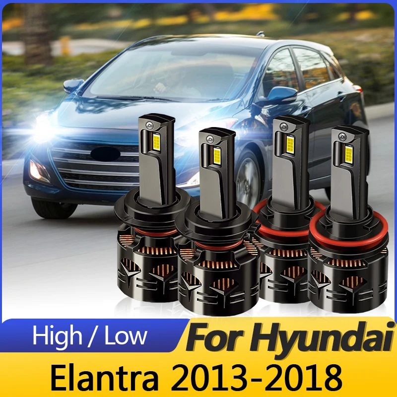 2PCS High quality White CANbus For Hyundai Elantra 2013-2018 LED Headlights High Beams Low Beams 30000LM Plug&Play accessories