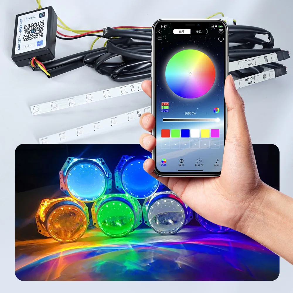 

Colorful RGB devil eye LED light strip, mobile APP remote control multi-mode car headlights decorative devil eye lights