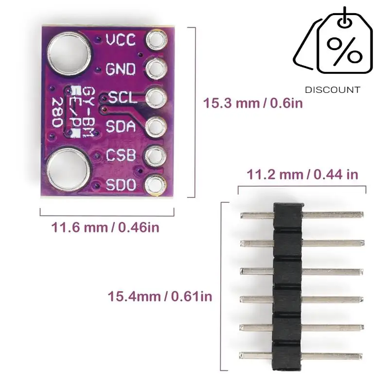 ABKN-2PCS BME280 3.3V Sensor Module Atmospheric Pressure Temperature Humidity Sensors I2C SPI Breakout GY-BME280